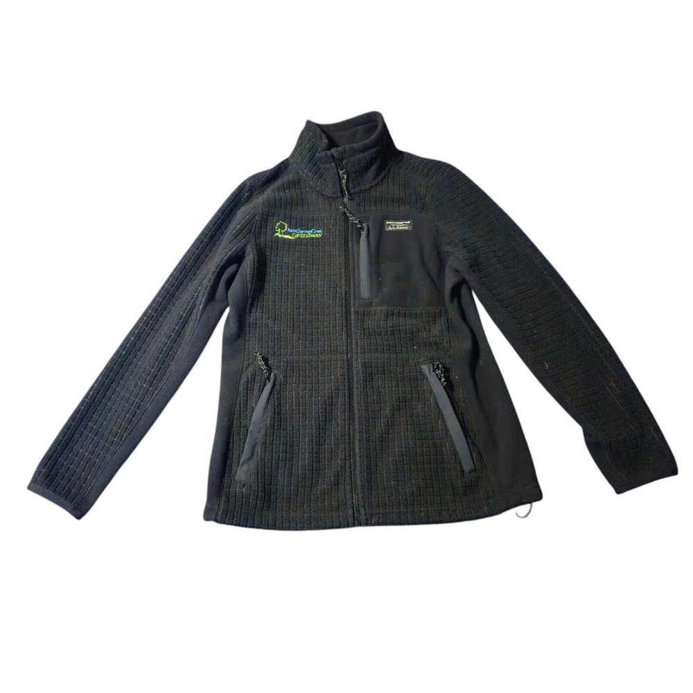 LL Bean Jacket Womens Small Anne Springs Close Greenway Fleece Black Waffle Knit